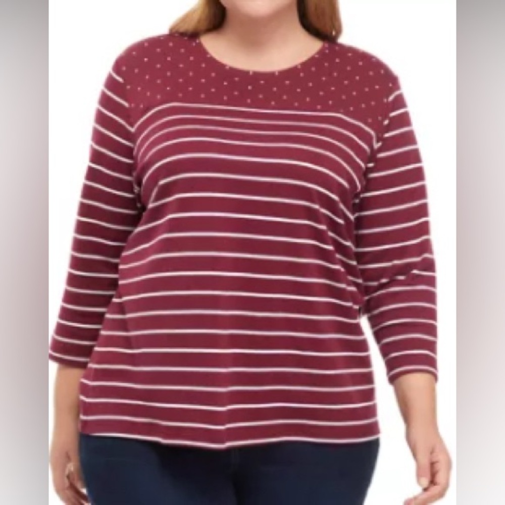 Kim Rogers Plus Size 3/4 sleeve, placement dot strip top